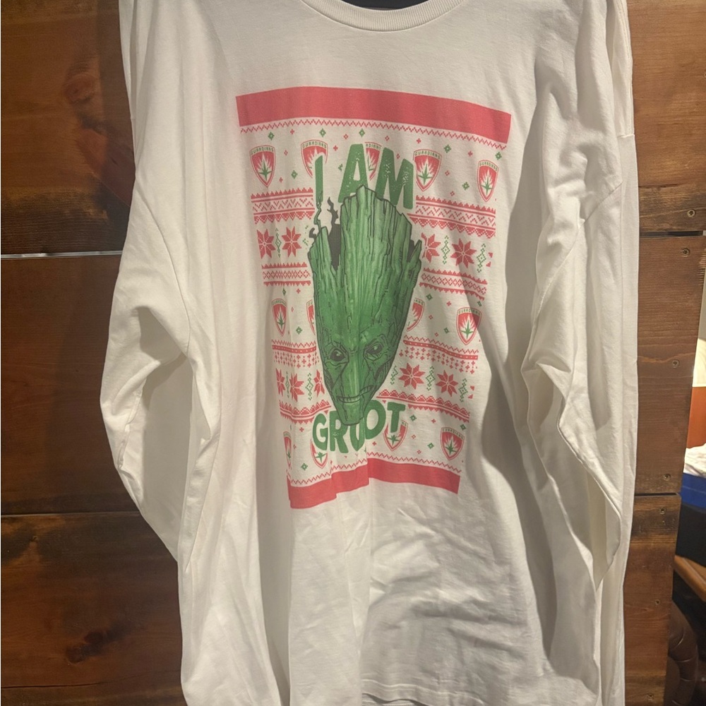 Marvel Groot Holiday Long Sleeve Shirt - White and Green